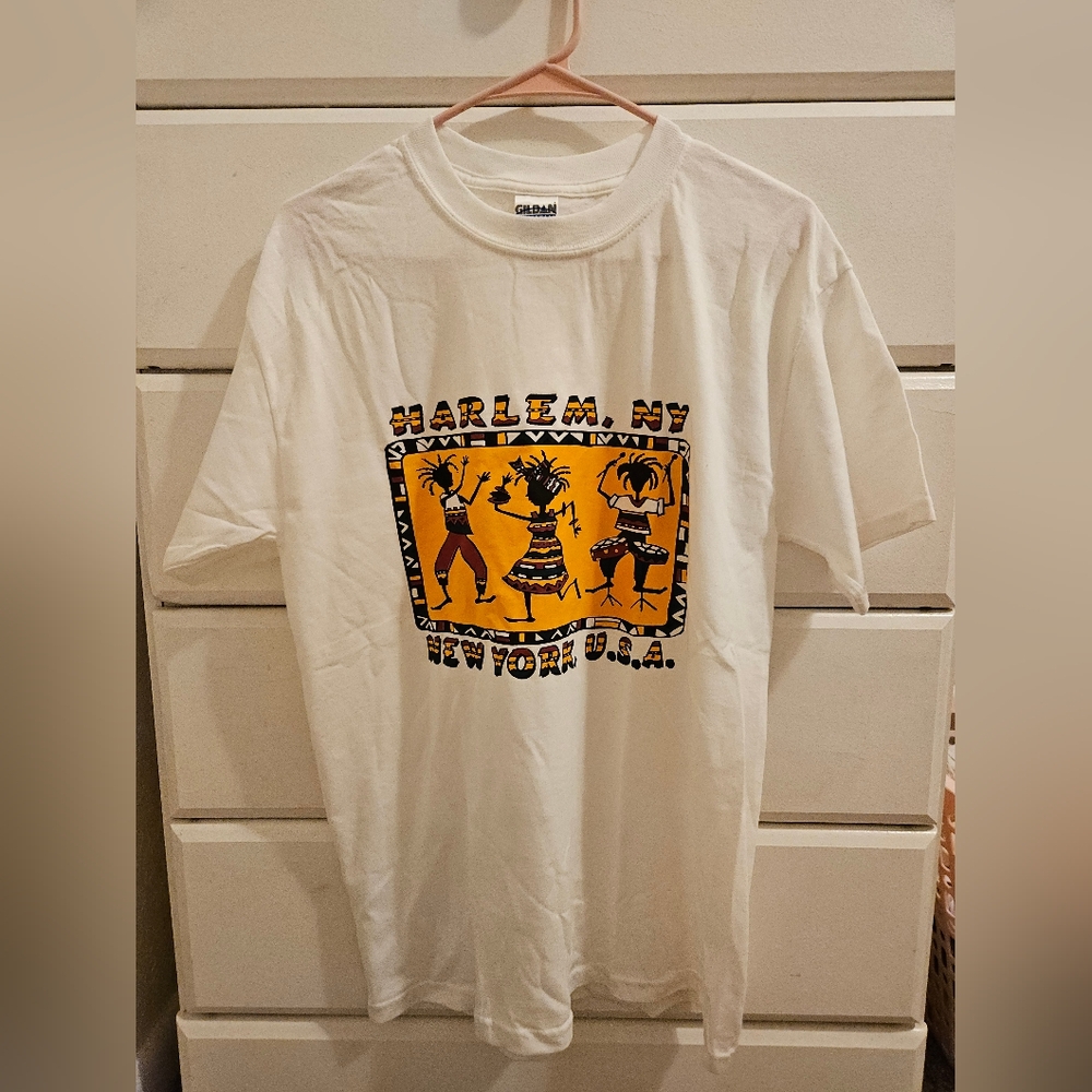 White Graphic T-Shirt with Harlem NY Print